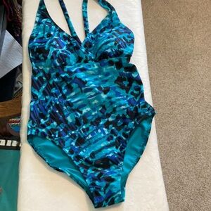 Blue Patterned One Piece Swimsuit